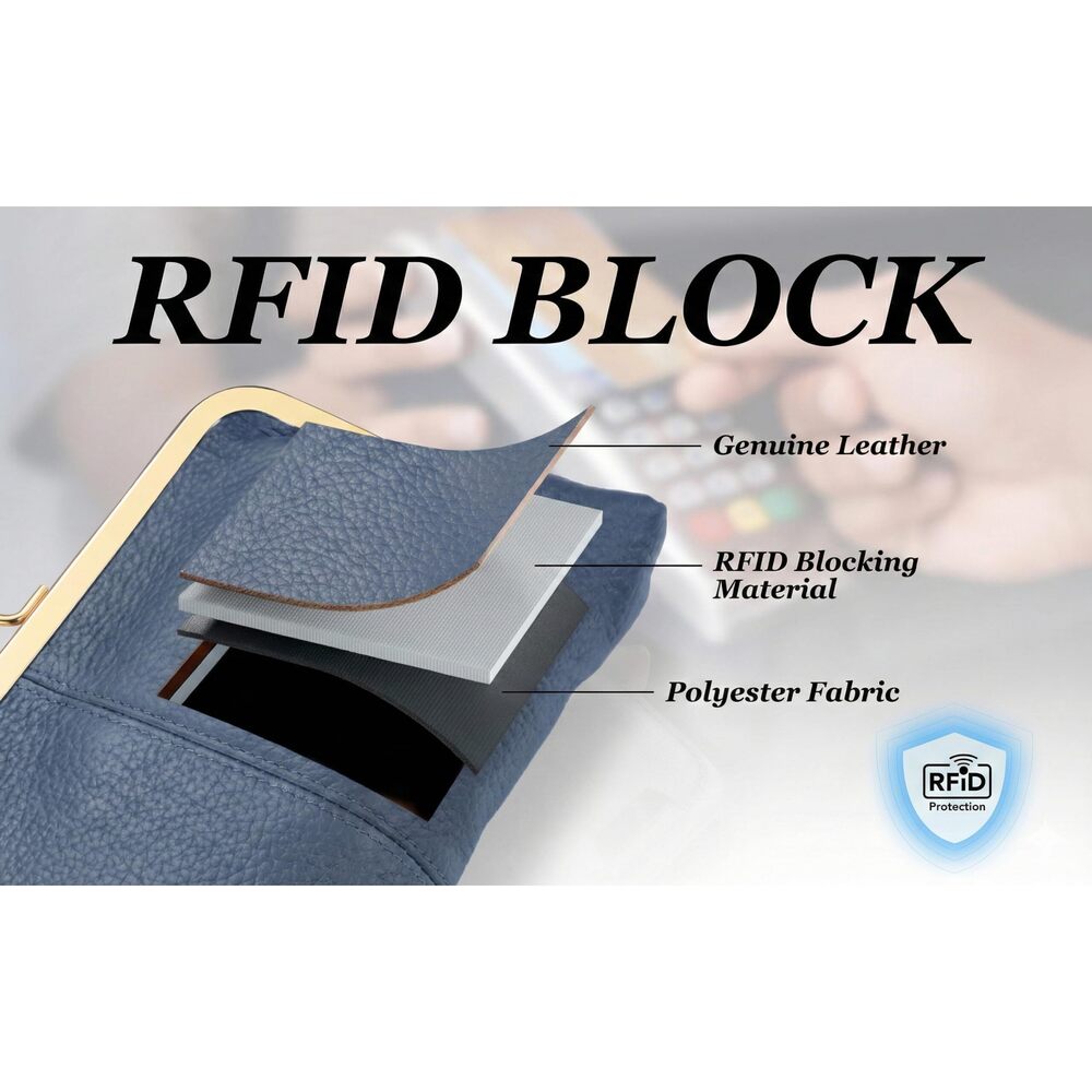 6484 Geninue Leather Wallet with RFID Blocking Clutch Kiss Lock - Picture 3 of 7